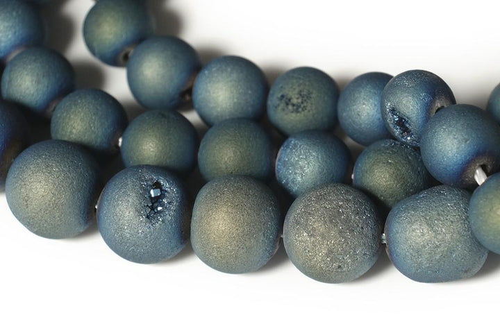 15" plating 6mm/8mm/10mm/12mm/14mm blue druzy Agate Round beads