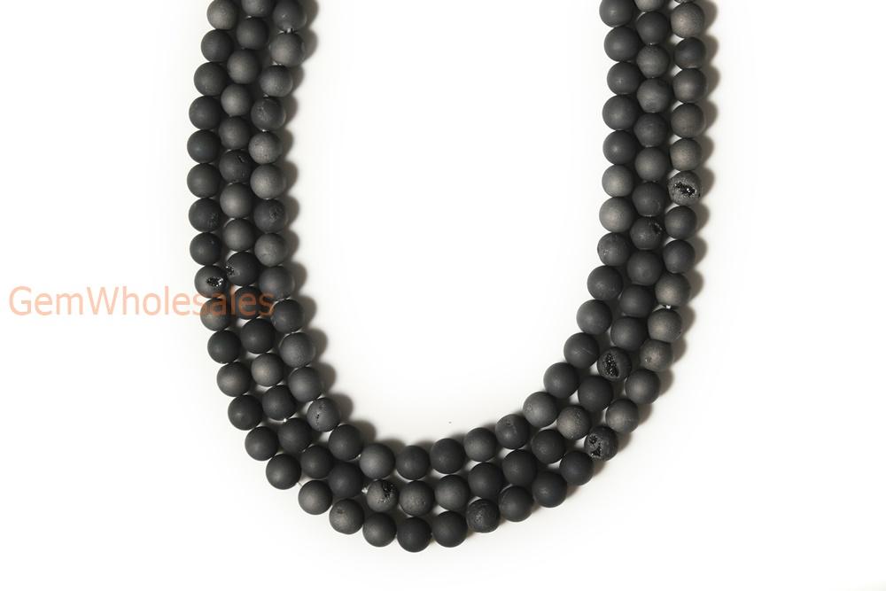 15" 12mm/14mm Dark grey druzy Agate Round beads