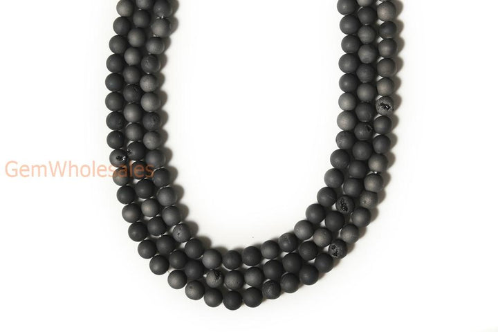 15" 6mm/8mm/10mm Dark grey druzy Agate Round beads
