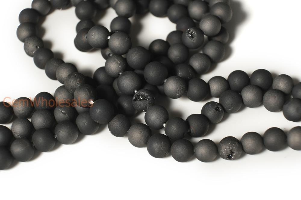 15" 6mm/8mm/10mm Dark grey druzy Agate Round beads