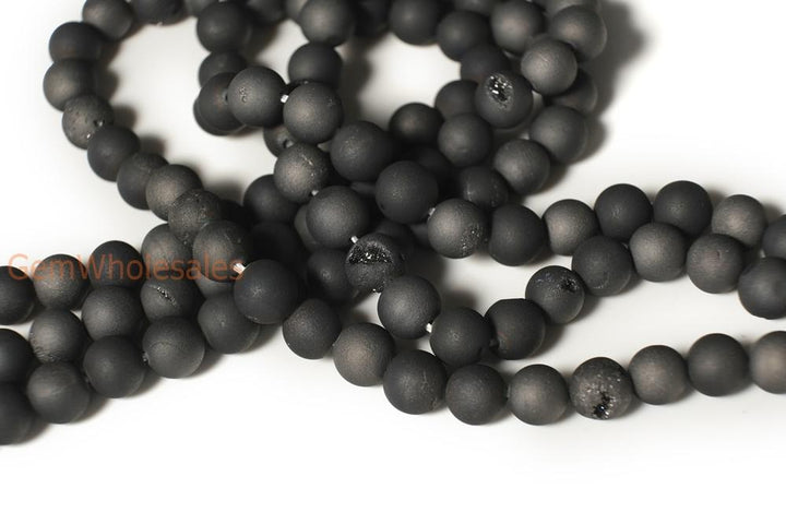 15" 6mm/8mm/10mm Dark grey druzy Agate Round beads