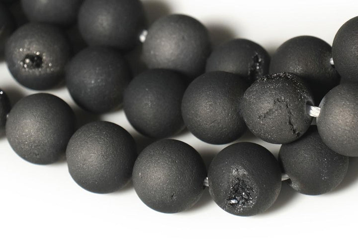 15" 12mm/14mm Dark grey druzy Agate Round beads