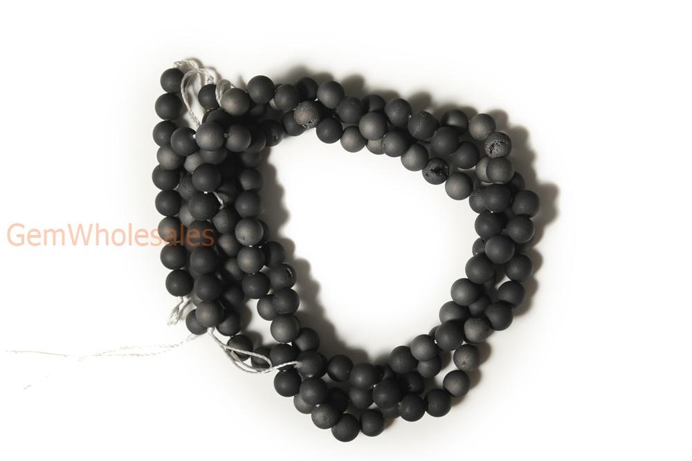15" 12mm/14mm Dark grey druzy Agate Round beads