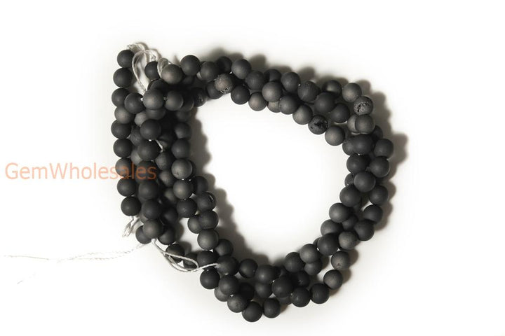 15" 6mm/8mm/10mm Dark grey druzy Agate Round beads