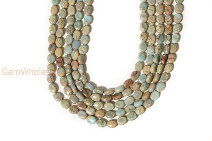 15.5" 10x14mm Blue Aqua Terra Jasper oval beads, shoushan stone, snake skin stone