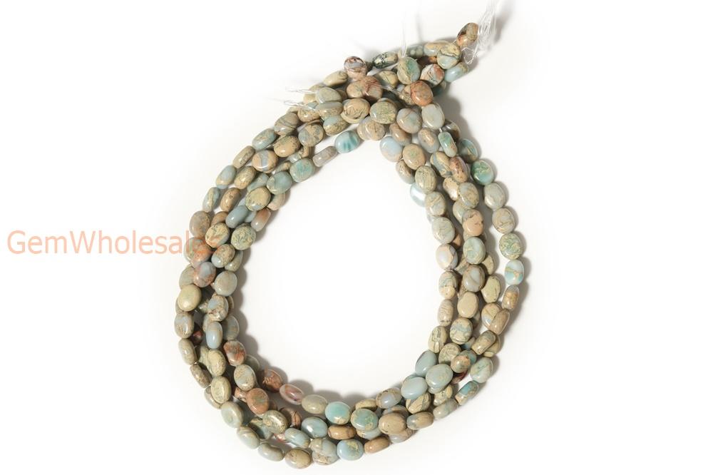15.5" 10x14mm Blue Aqua Terra Jasper oval beads, shoushan stone, snake skin stone
