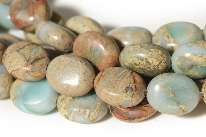 15.5" 10x14mm Blue Aqua Terra Jasper oval beads, shoushan stone, snake skin stone