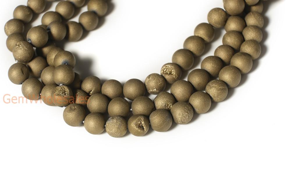 15" plating 12mm/14mm golden druzy Agate Round beads Gemstone
