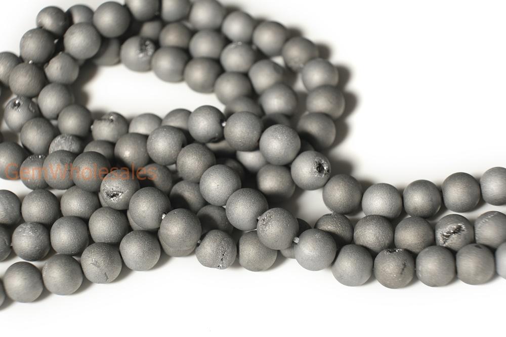 15" plating 12mm/14mm grey druzy Agate Round beads Gemstone