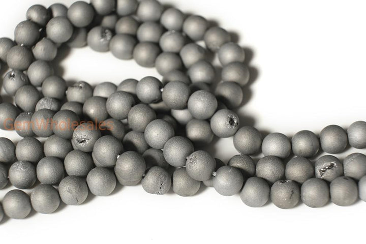 15" plating 12mm/14mm grey druzy Agate Round beads Gemstone