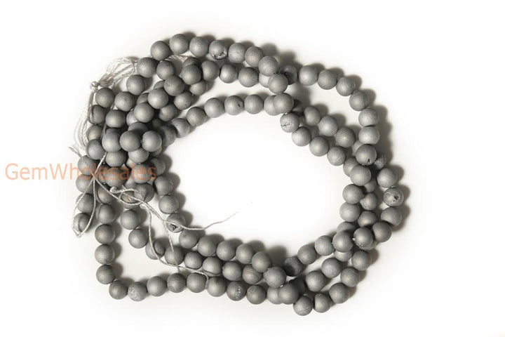 15" plating 12mm/14mm grey druzy Agate Round beads Gemstone