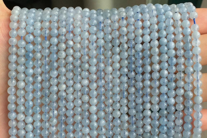 15.5" 4mm A Natural Aquamarine round beads, milky light blue beads