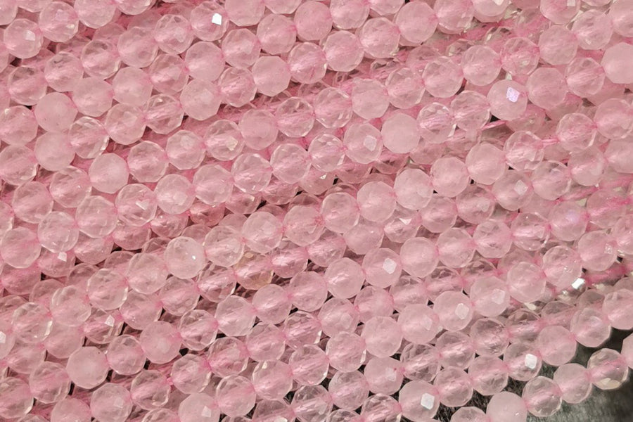 15.5" 4mm Natural Rose quartz round faceted semi precious stone beads
