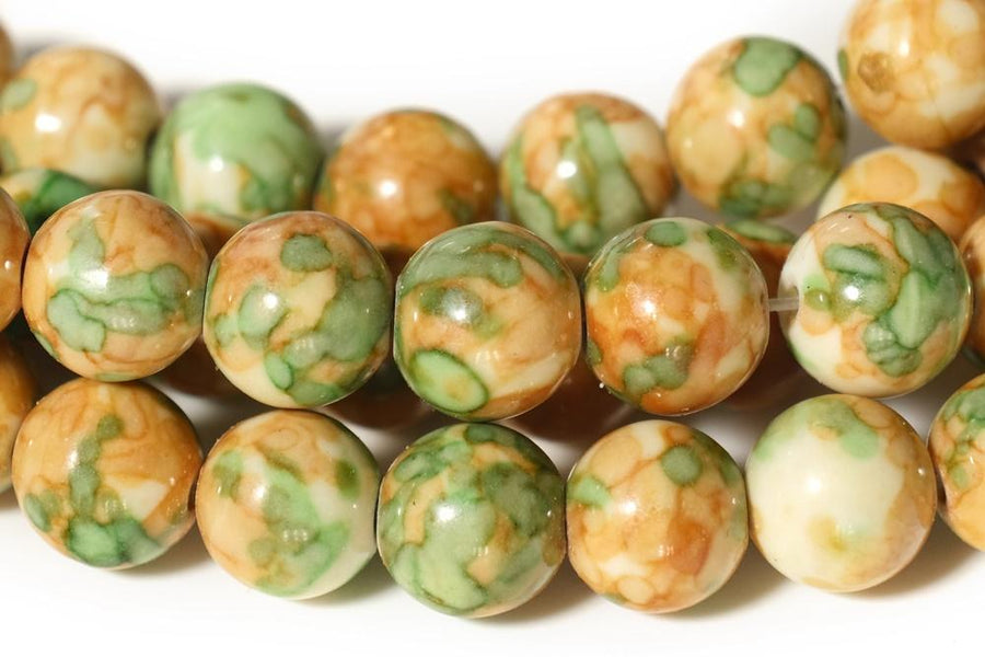 15.5" 8mm/10mm/12mm Dyed Yellow green rain flower stone round