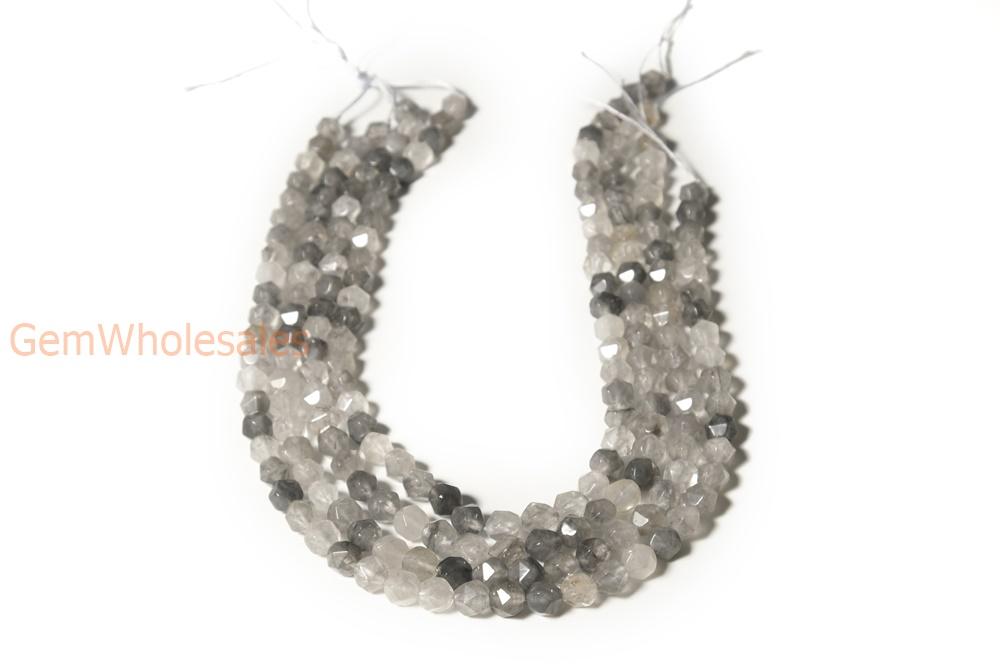 15" 8mm/10mm Natural grey cloudy quartz star faceted beads