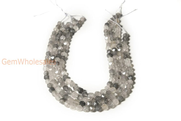 15" 8mm/10mm Natural grey cloudy quartz star faceted beads