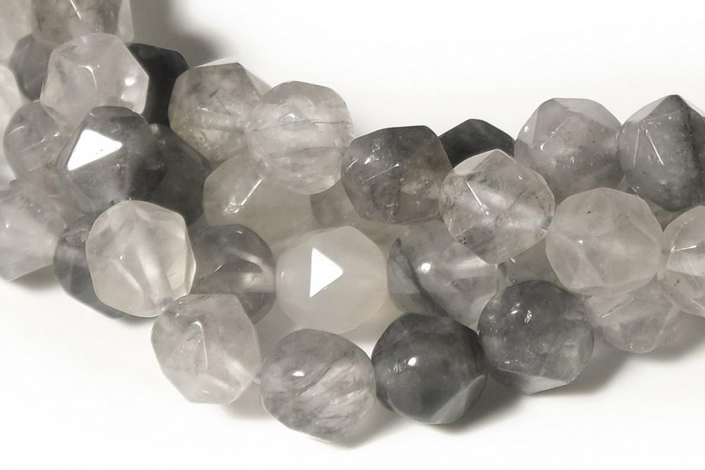 15" 8mm/10mm Natural grey cloudy quartz star faceted beads