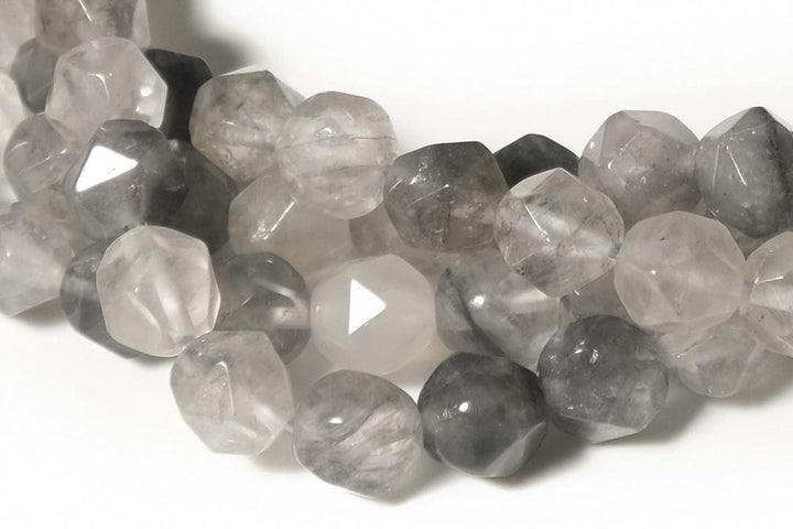 15" 8mm/10mm Natural grey cloudy quartz star faceted beads