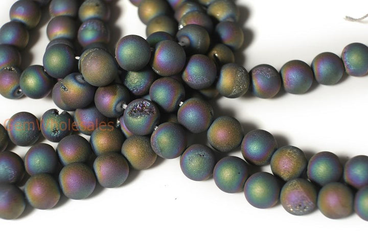 15" 8mm/10mm rainbow druzy Agate Round beads Gemstone