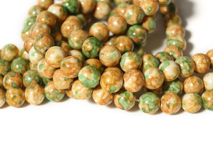 15.5" 8mm/10mm/12mm Dyed Yellow green rain flower stone round