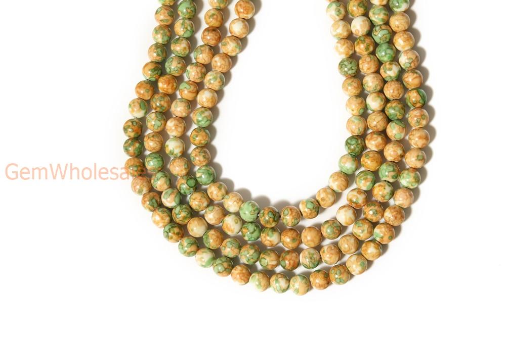 15.5" 8mm/10mm/12mm Dyed Yellow green rain flower stone round