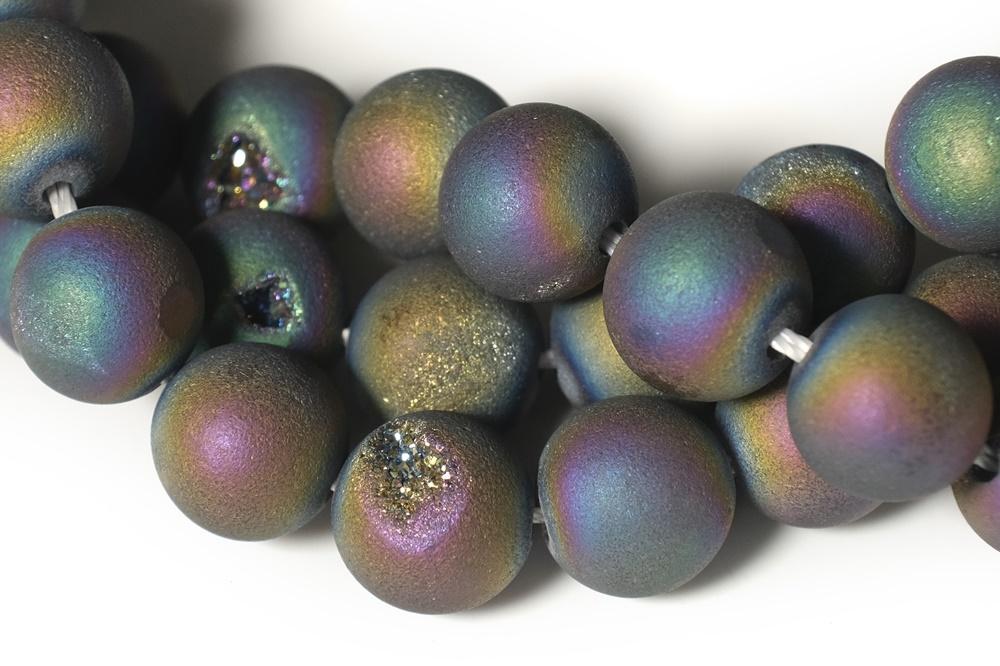 15" 8mm/10mm rainbow druzy Agate Round beads Gemstone