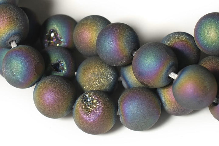 15" 8mm/10mm rainbow druzy Agate Round beads Gemstone