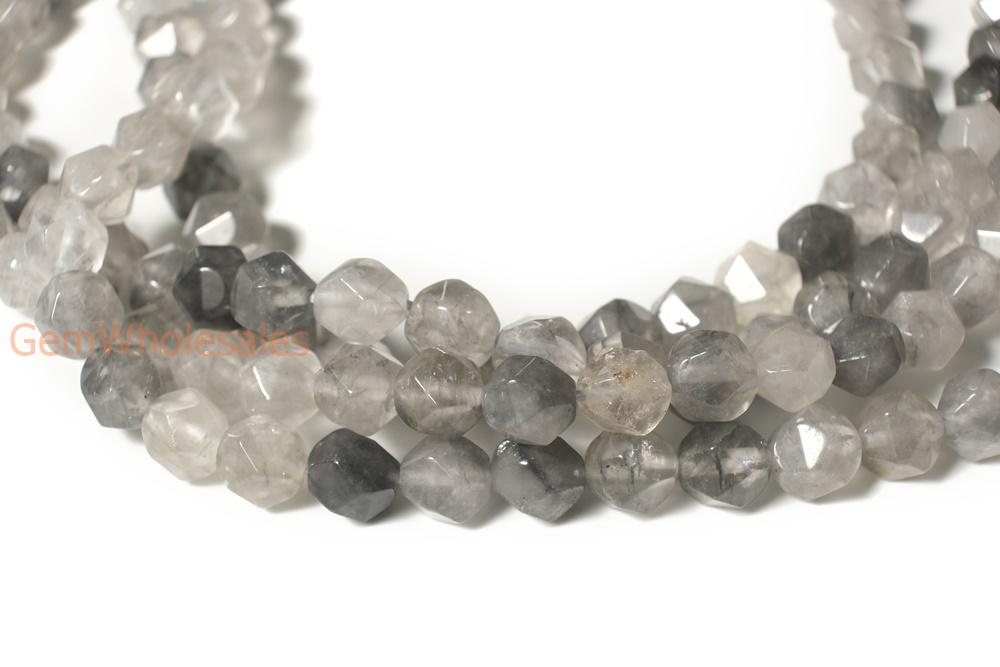 15" 8mm/10mm Natural grey cloudy quartz star faceted beads