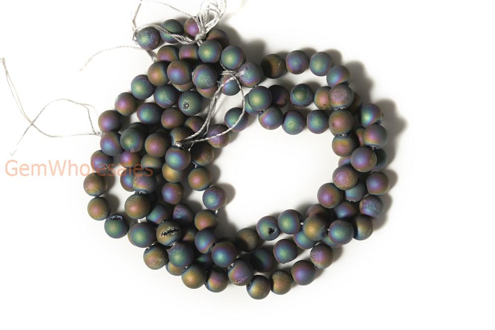 15" 8mm/10mm rainbow druzy Agate Round beads Gemstone