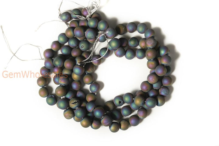15" 8mm/10mm rainbow druzy Agate Round beads Gemstone