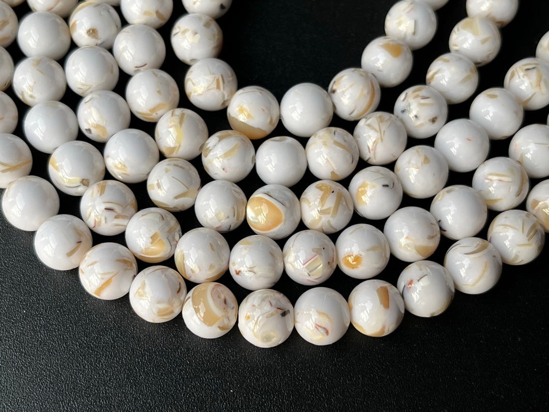 15.5" 6/8/10mm white Turquoise With Shell Inlay round beads MTL
