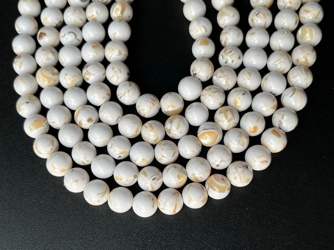 15.5" 6/8/10mm white Turquoise With Shell Inlay round beads MTL