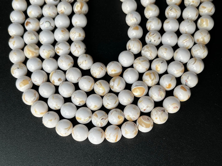 15.5" 6/8/10mm white Turquoise With Shell Inlay round beads MTL