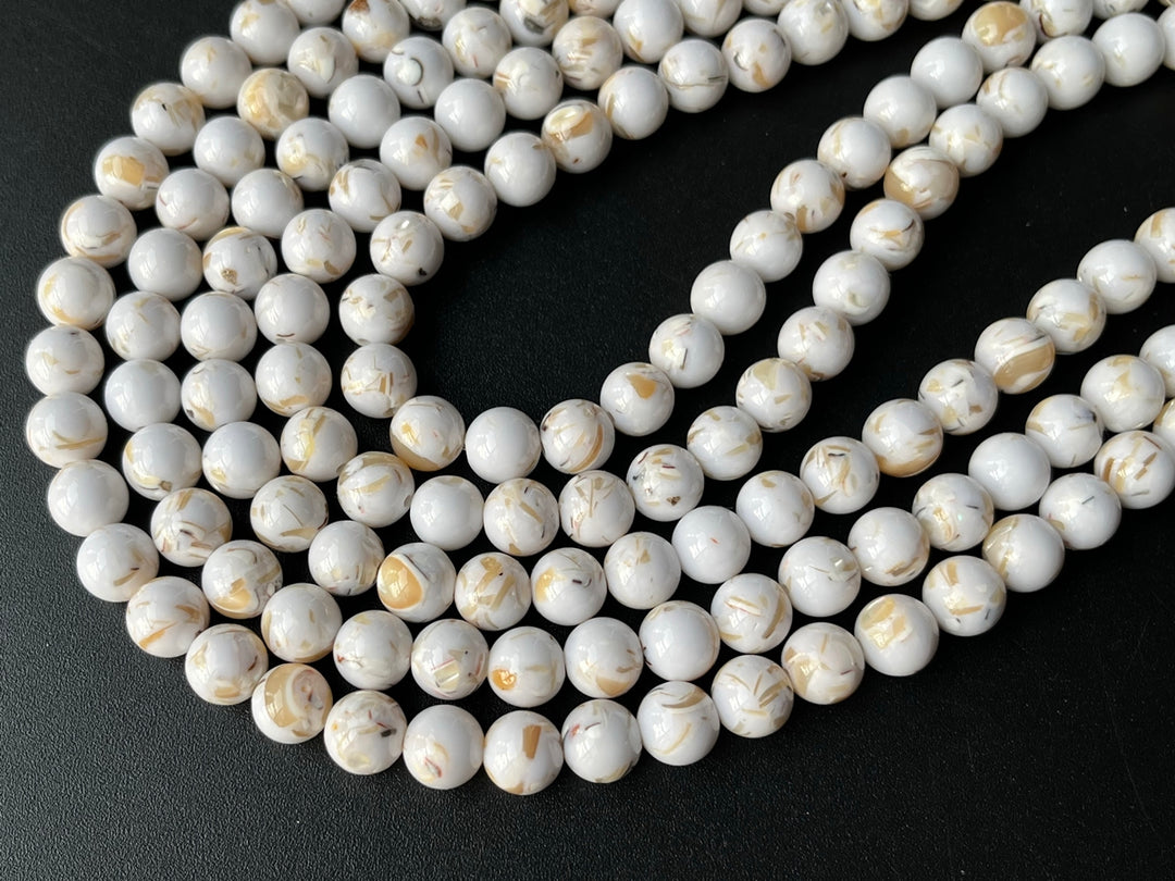 15.5" 6/8/10mm white Turquoise With Shell Inlay round beads MTL