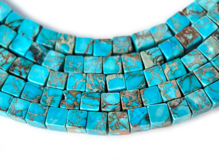 15.5" 4mm light blue emperor jasper/Sea Sediment cube beads