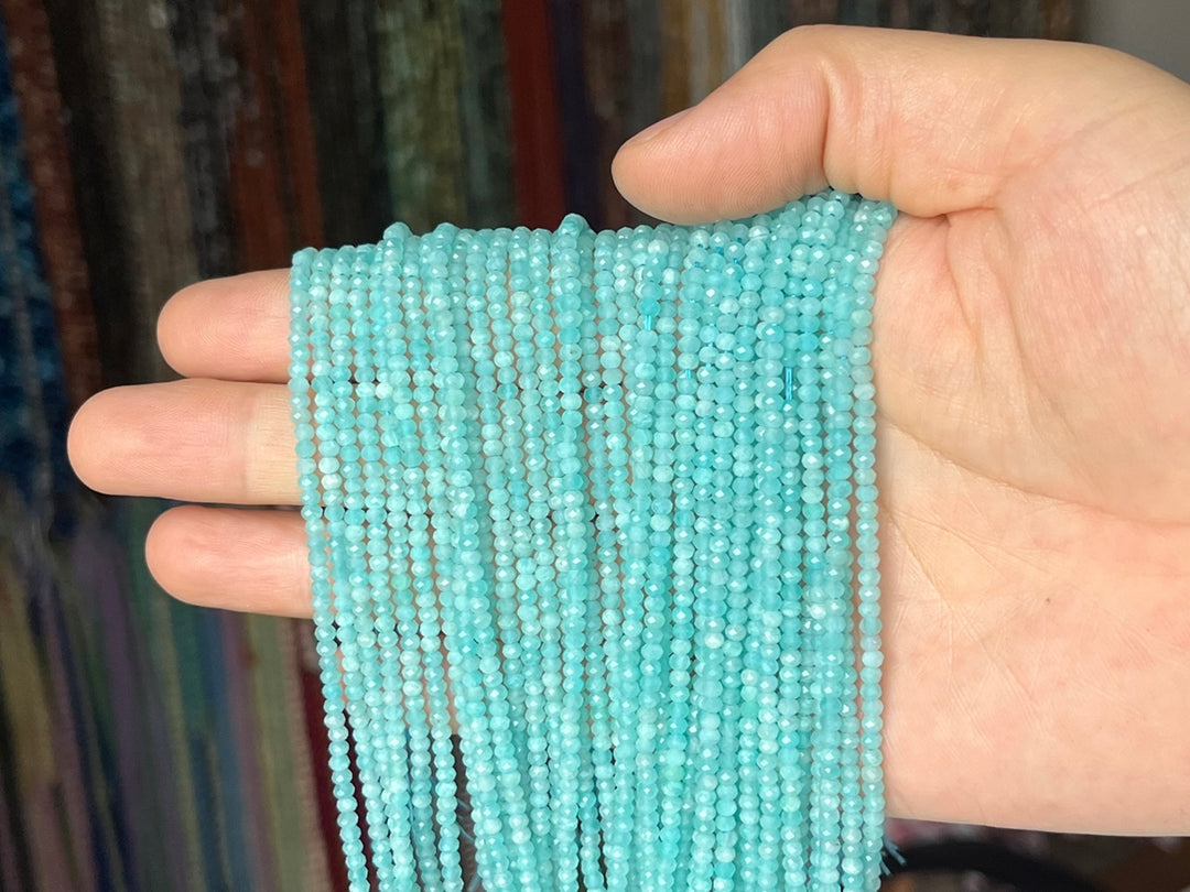 15.25" AA 2x3mm Natural amazonite stone rondelle micro faceted beads