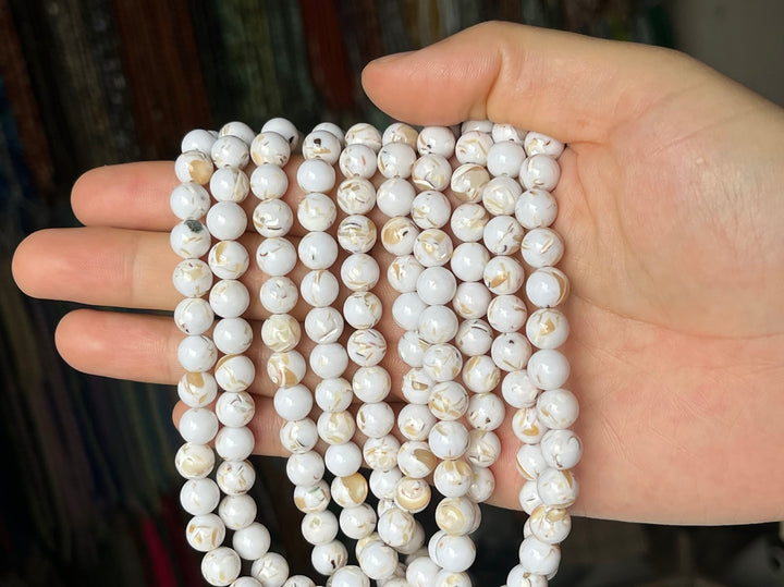 15.5" 6/8/10mm white Turquoise With Shell Inlay round beads MTL