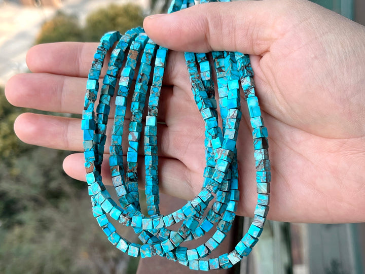 15.5" 4mm light blue emperor jasper/Sea Sediment cube beads