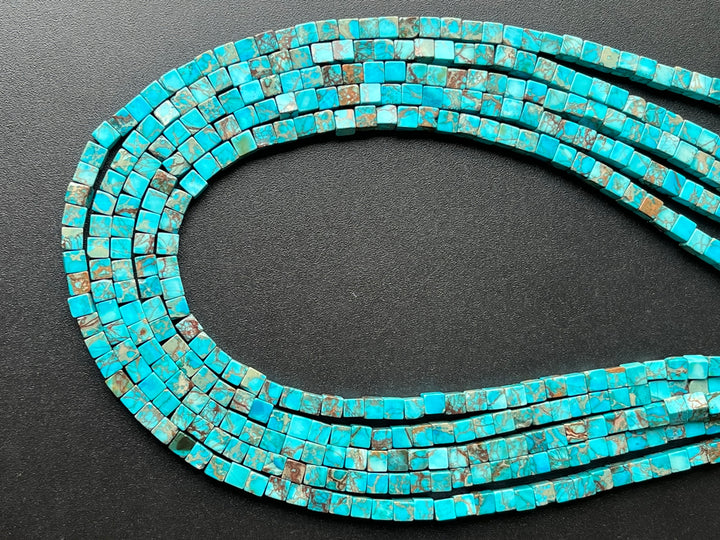 15.5" 4mm light blue emperor jasper/Sea Sediment cube beads