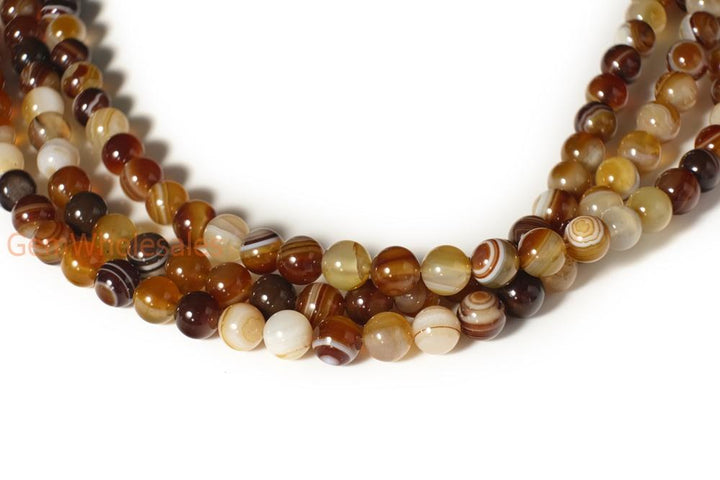 15" 6mm/8mm brown stripe Agate Round beads Gemstone