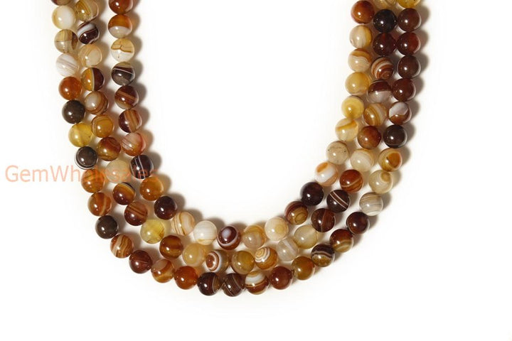 15" 6mm/8mm brown stripe Agate Round beads Gemstone