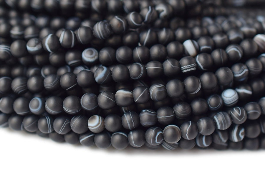 15" 4mm matte black stripe Agate Round beads frosted Gemstone