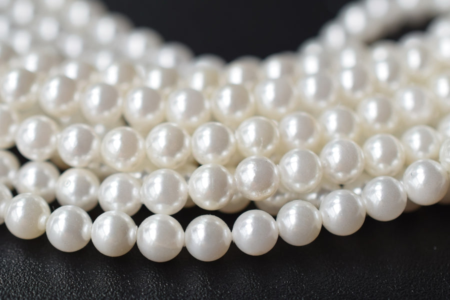 15.5" 4mm white Shell pearl round beads, shell core pearl