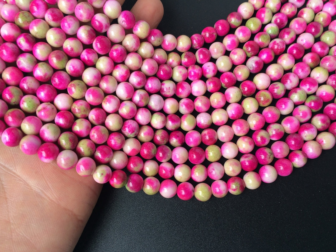 15.5" 8mm Rose red green Dyed jade round jewelry beads supply