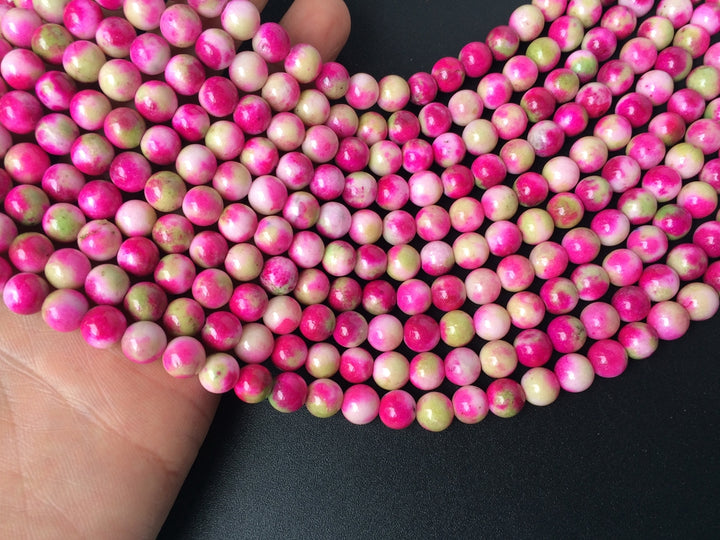 15.5" 8mm Rose red green Dyed jade round jewelry beads supply