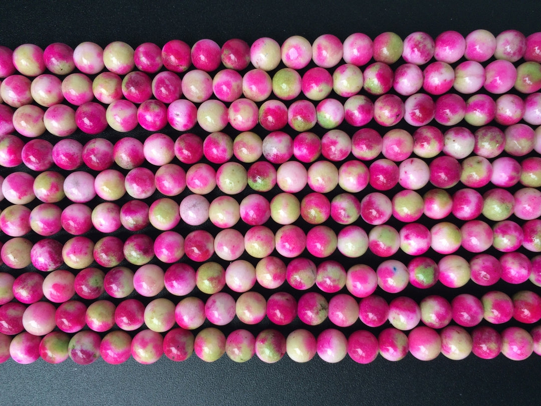 15.5" 8mm Rose red green Dyed jade round jewelry beads supply