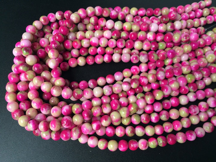 15.5" 8mm Rose red green Dyed jade round jewelry beads supply