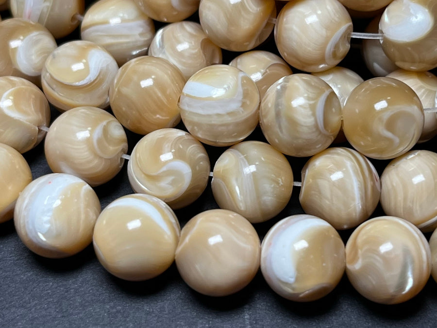 15.5" 8mm/10mm Natural yellow mother of pearl round beads, MOP