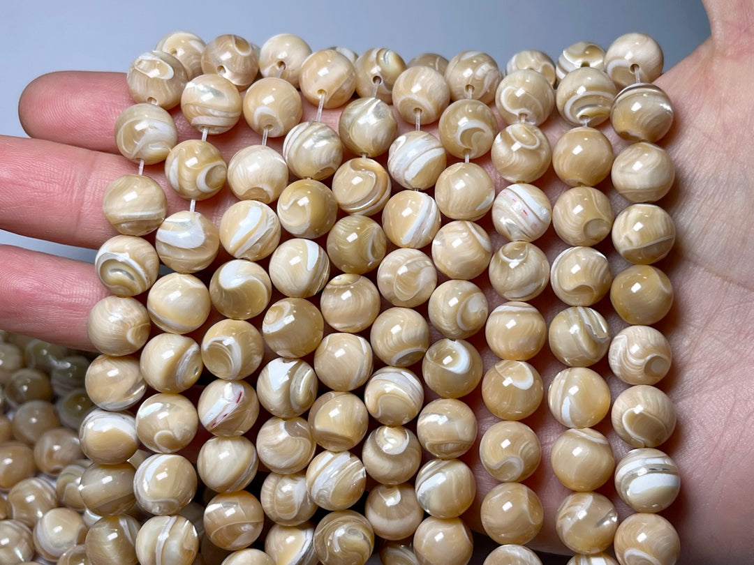 15.5" 8mm/10mm Natural yellow mother of pearl round beads, MOP
