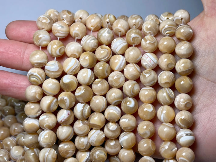 15.5" 8mm/10mm Natural yellow mother of pearl round beads, MOP